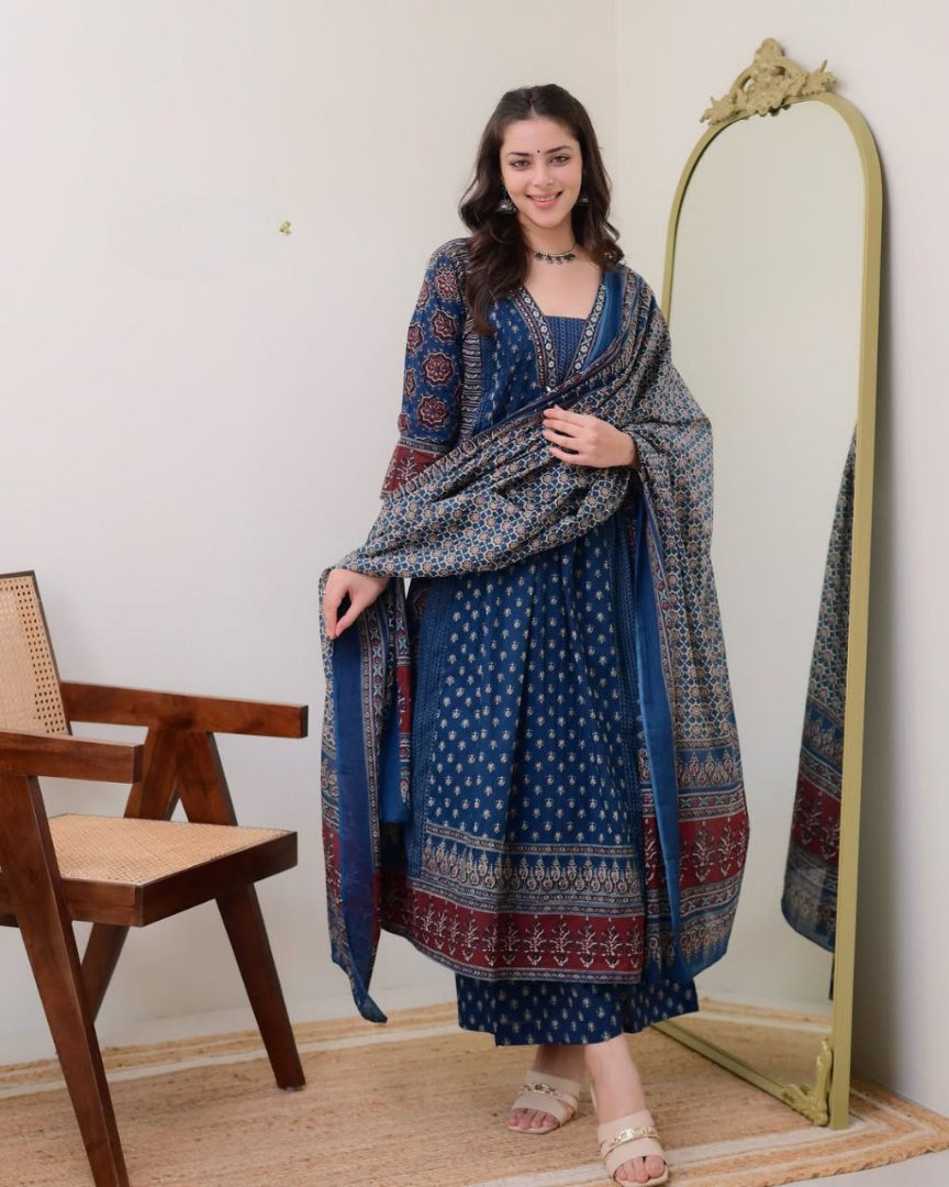 Very Sophisticated Pure Mul Cotton Anarkali Style Suit Set