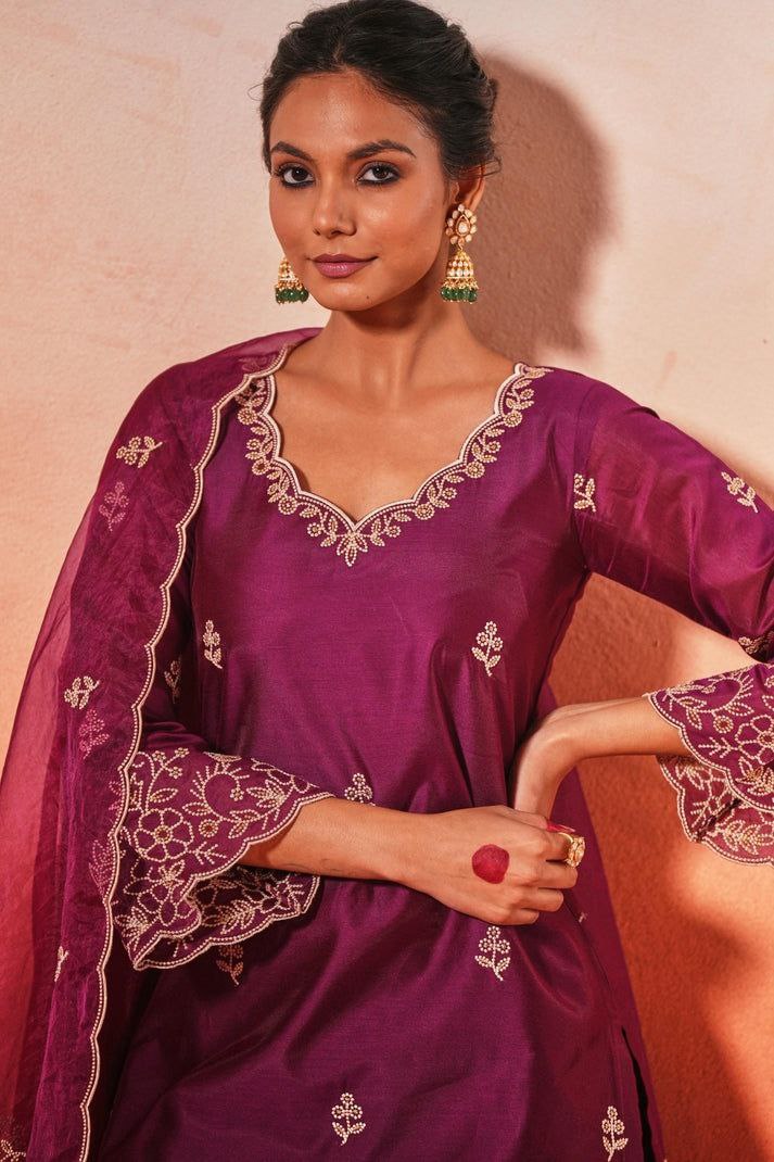 Most Elegant Chanderi Silk Embroidery Suit Set
