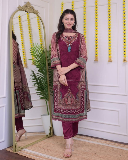 Most Attractive Pure Muslin Embroidery Suit Set