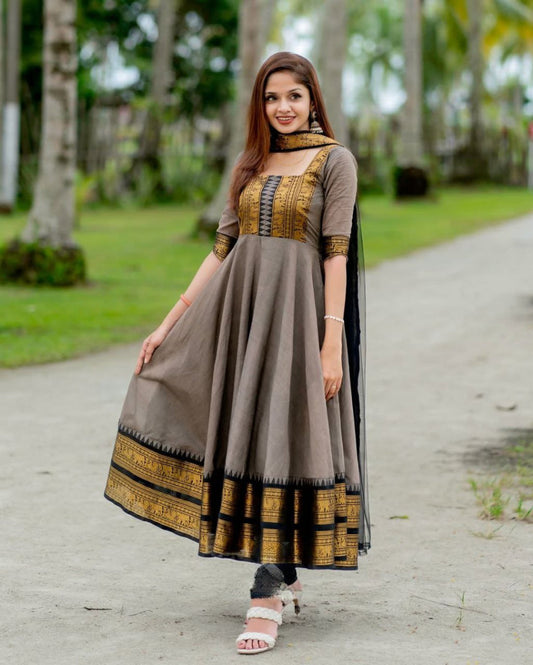 Most Sophisticated Banana Silk Anarkali Style Suit Set