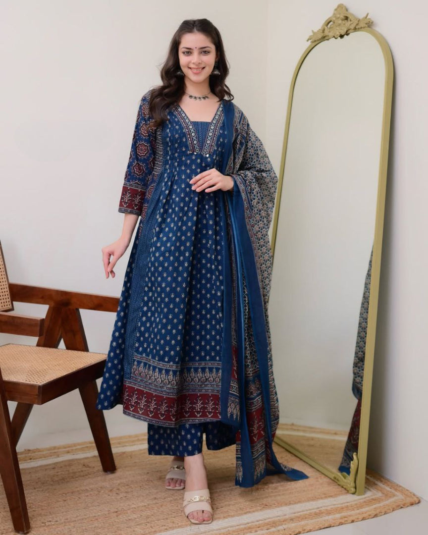 Very Sophisticated Pure Mul Cotton Anarkali Style Suit Set