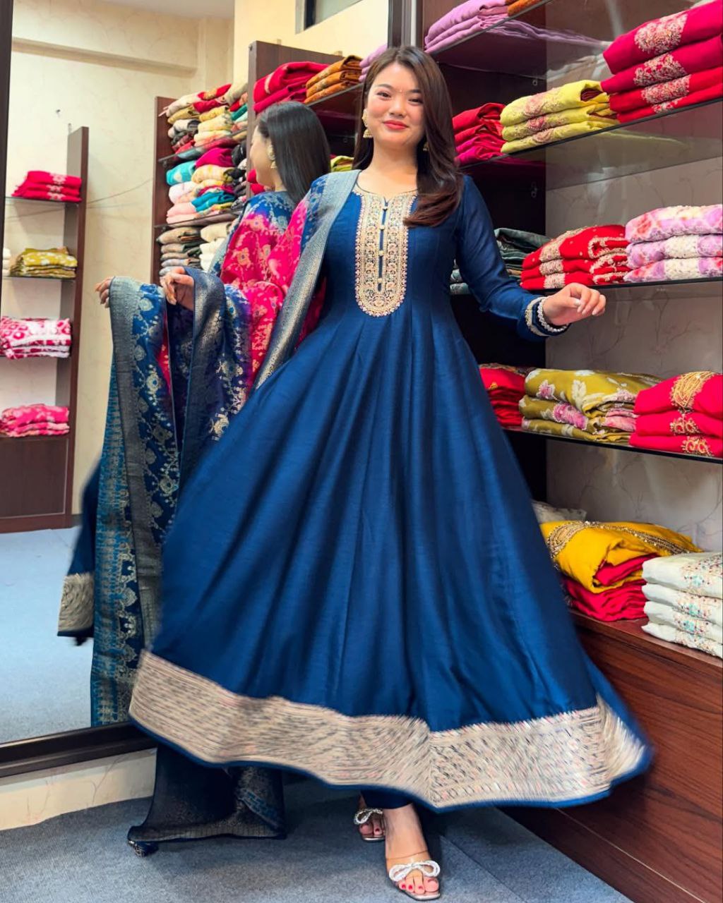 Most Attractive Banana Silk Anarkali Style Suit Set