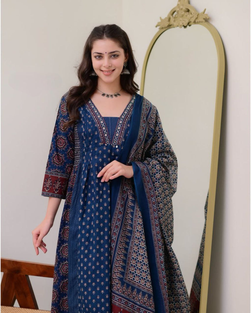 Very Sophisticated Pure Mul Cotton Anarkali Style Suit Set
