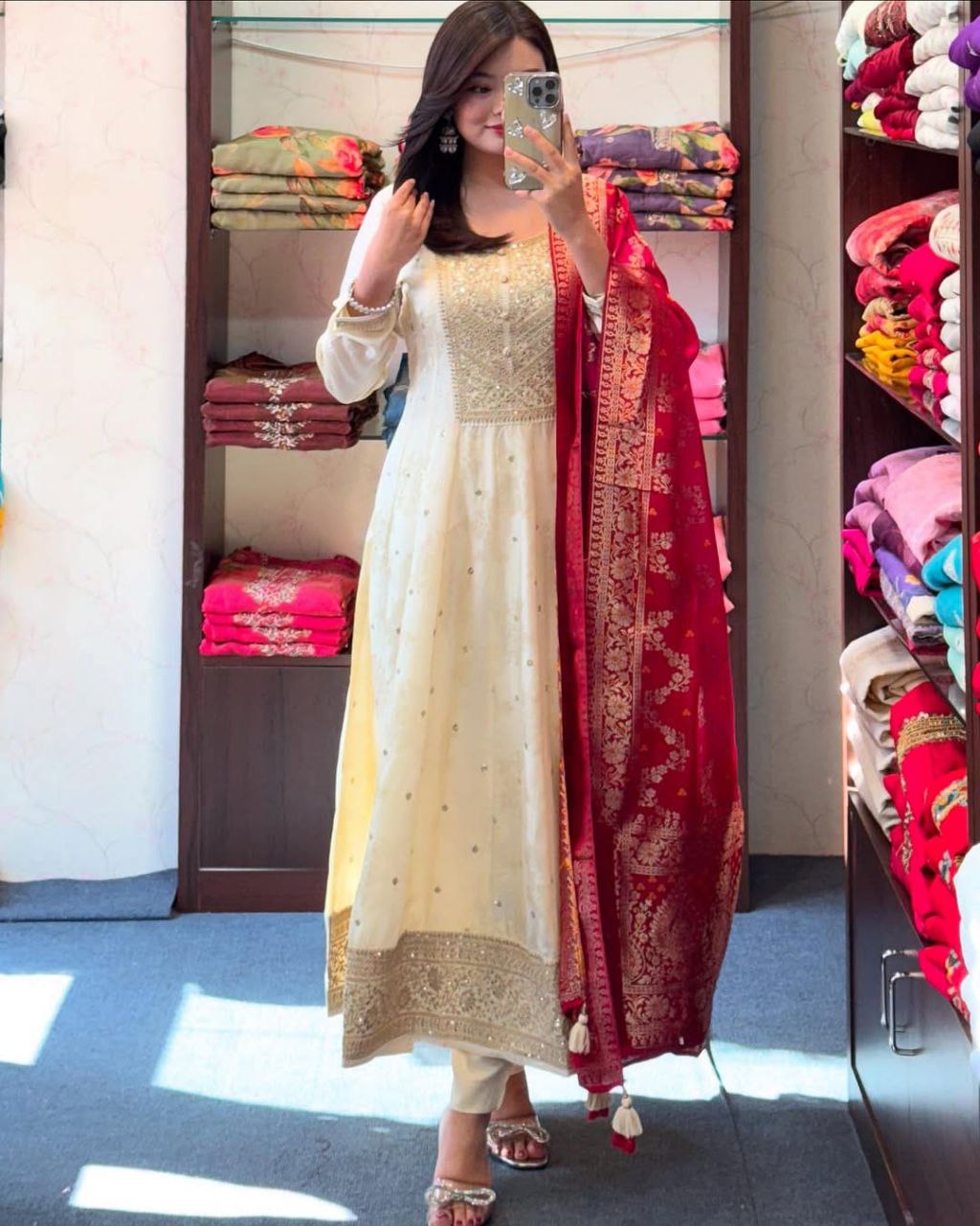 Most Attractive Banana Silk Anarkali Style Suit Set