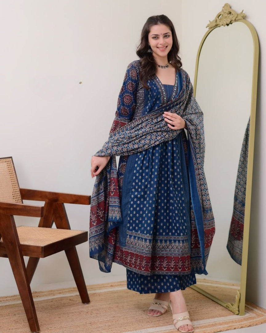 Very Sophisticated Pure Mul Cotton Anarkali Style Suit Set