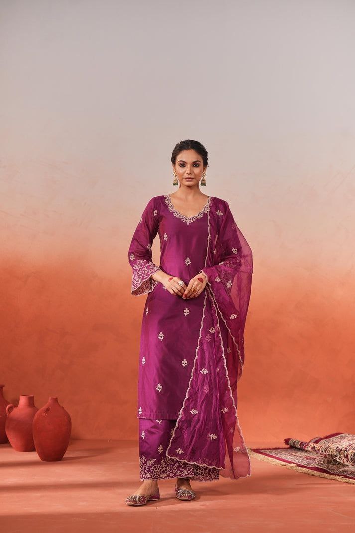Most Elegant Chanderi Silk Embroidery Suit Set