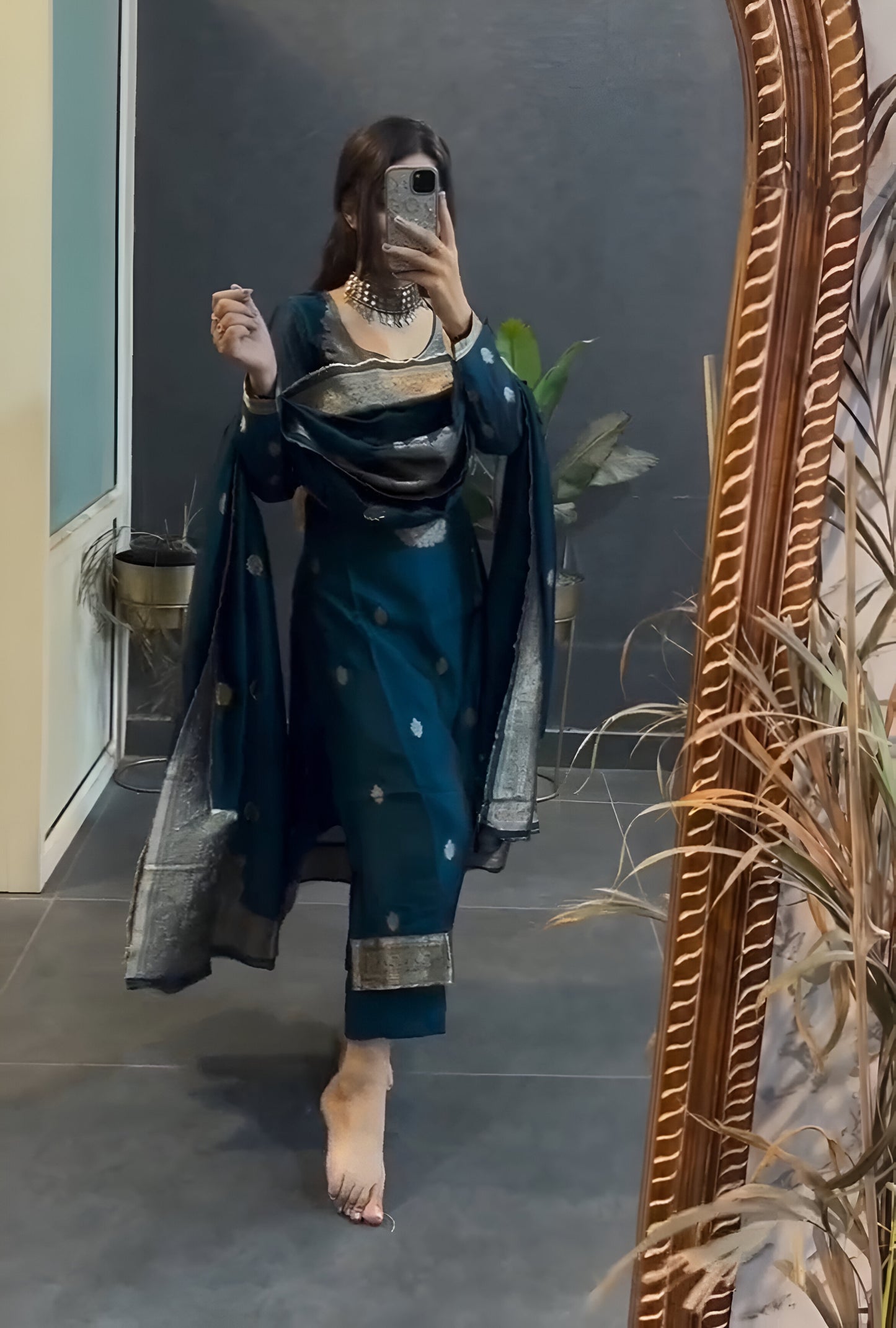 Groovy Blue Pure Heavy Designer Chanderi Silk Suit Set