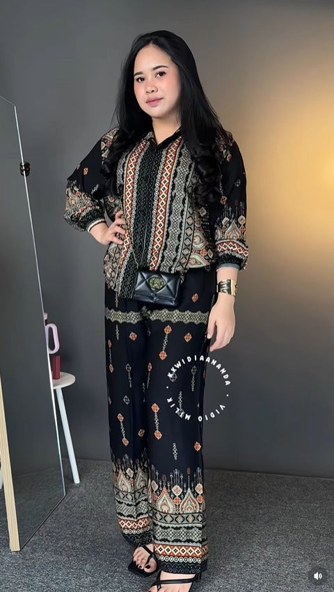 Stylish Black Rayon Co Ord Set