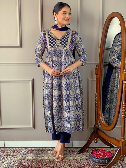 Blissful Pure Rayon Embroidery Suit Set