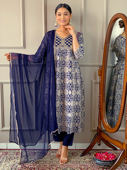 Blissful Pure Rayon Embroidery Suit Set