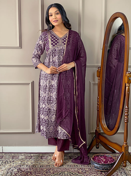 Blissful Pure Rayon Embroidery Suit Set