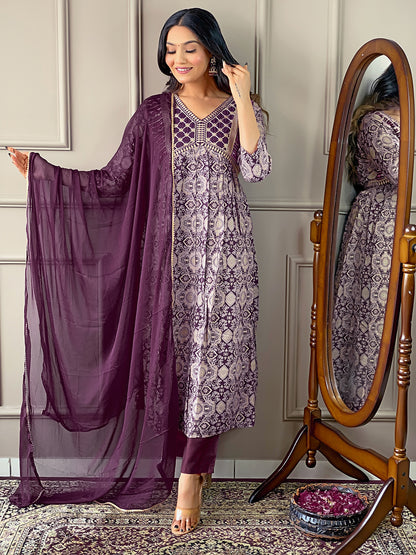 Blissful Pure Rayon Embroidery Suit Set