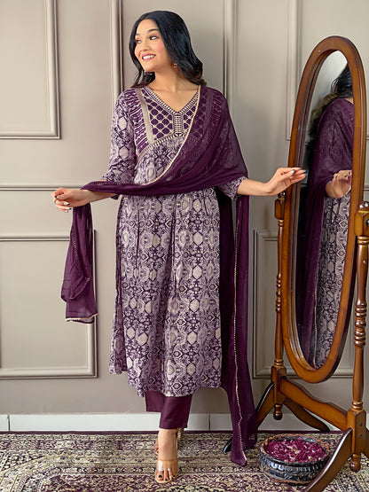 Blissful Pure Rayon Embroidery Suit Set