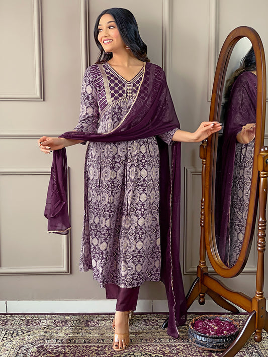Blissful Pure Rayon Embroidery Suit Set