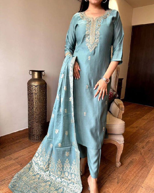 Elegant Viscose Chanderi Suit Set