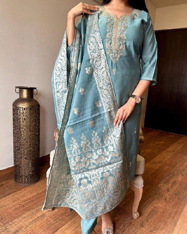Elegant Viscose Chanderi Suit Set