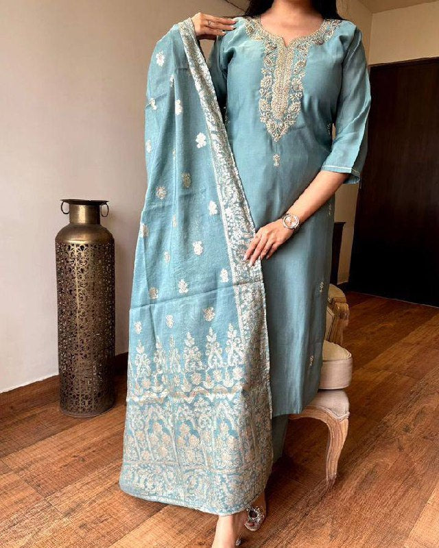 Elegant Viscose Chanderi Suit Set