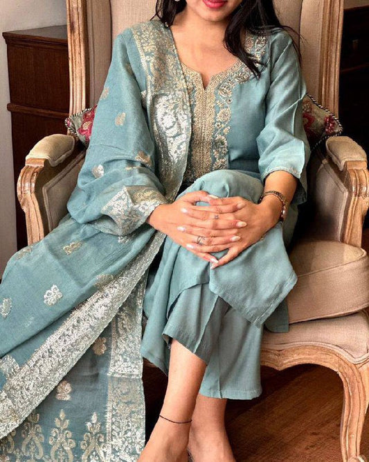 Elegant Viscose Chanderi Suit Set