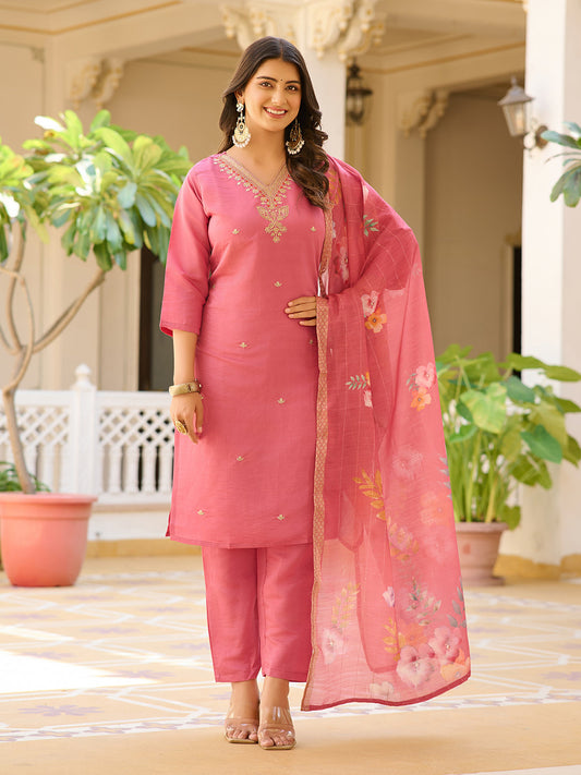 Most Beautiful Embroidary Pure Viscose  Chanderi Suit Set