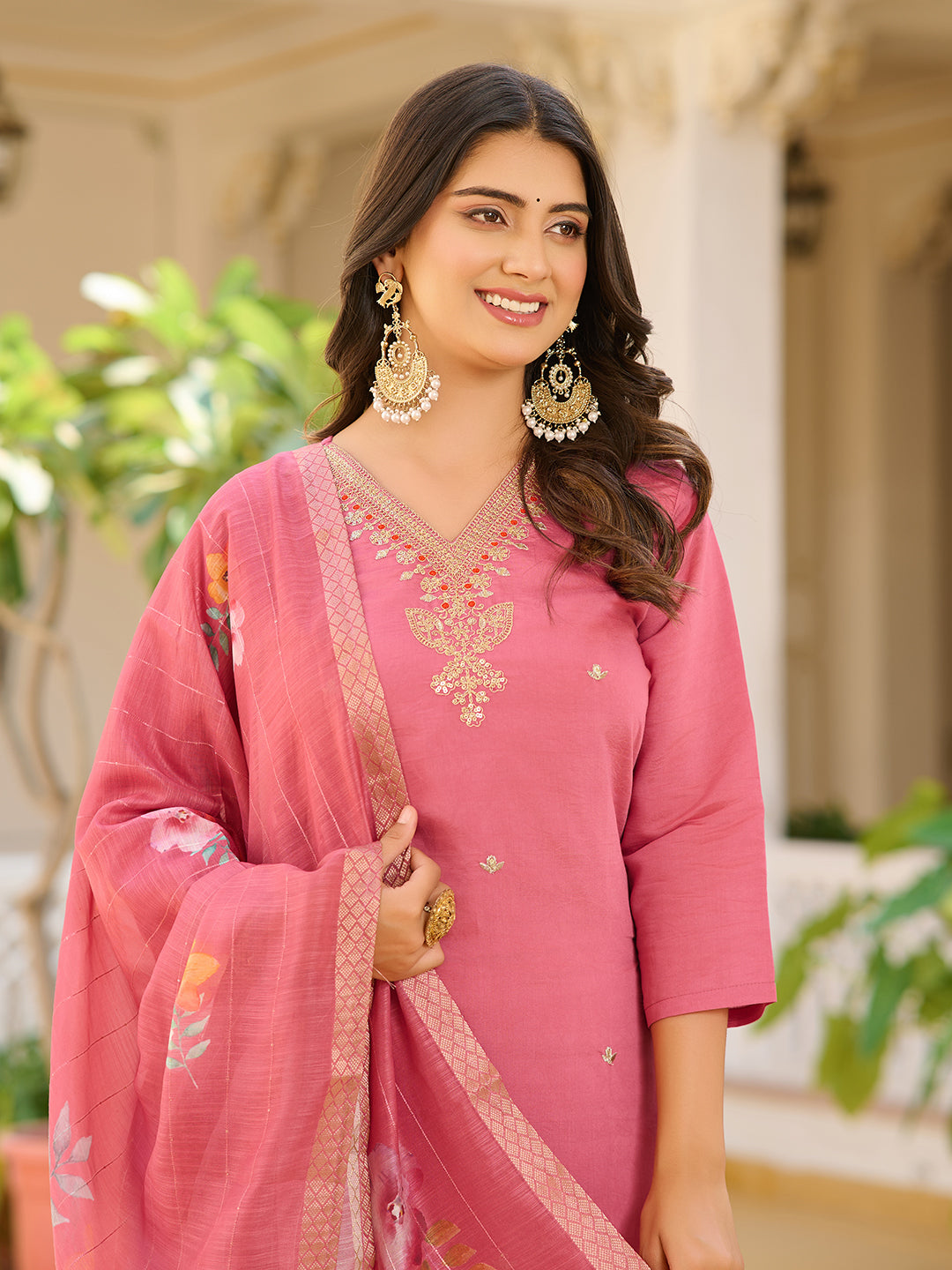 Most Beautiful Embroidary Pure Viscose  Chanderi Suit Set