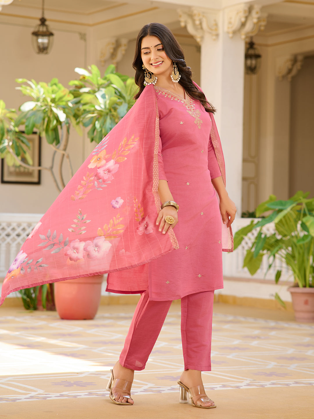 Most Beautiful Embroidary Pure Viscose  Chanderi Suit Set