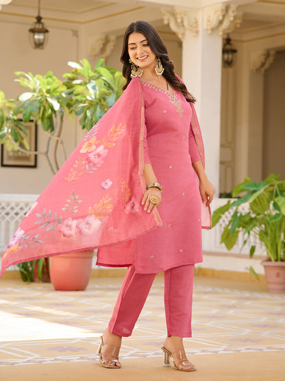Most Beautiful Embroidary Pure Viscose  Chanderi Suit Set