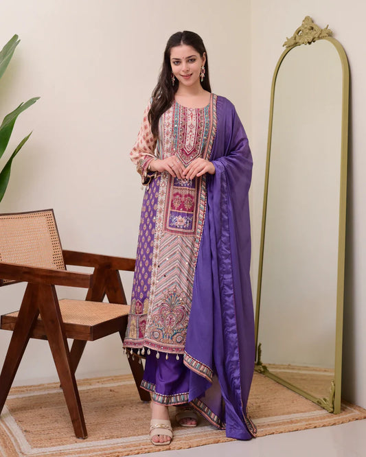 Most Beautiful Pure Chinon A-Line Suit Set