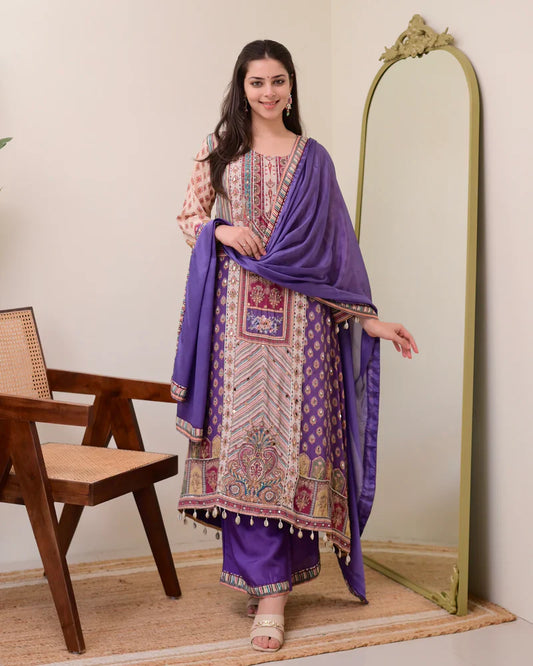 Most Beautiful Pure Chinon A-Line Suit Set