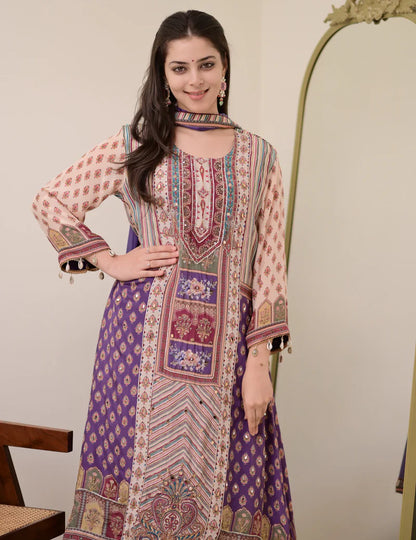 Most Beautiful Pure Chinon A-Line Suit Set