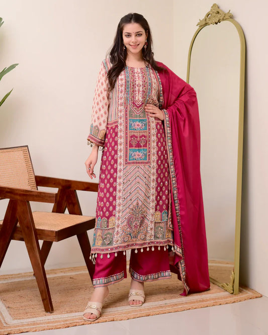 Most Beautiful Pure Chinon A-Line Suit Set