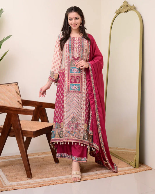 Most Beautiful Pure Chinon A-Line Suit Set