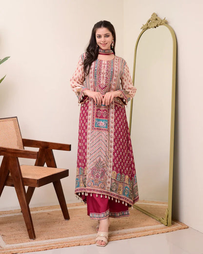 Most Beautiful Pure Chinon A-Line Suit Set