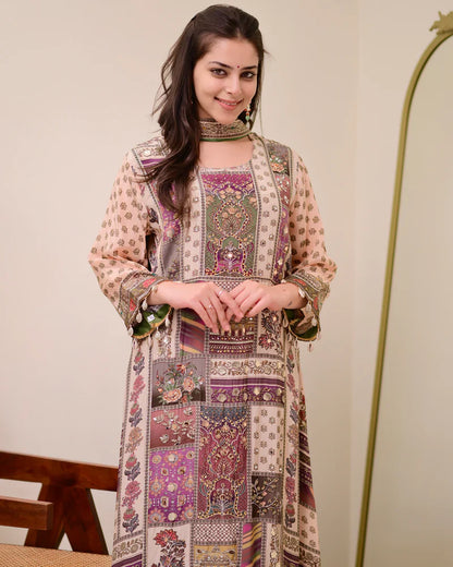 Most Beautiful Pure Chinon A-Line Suit Set