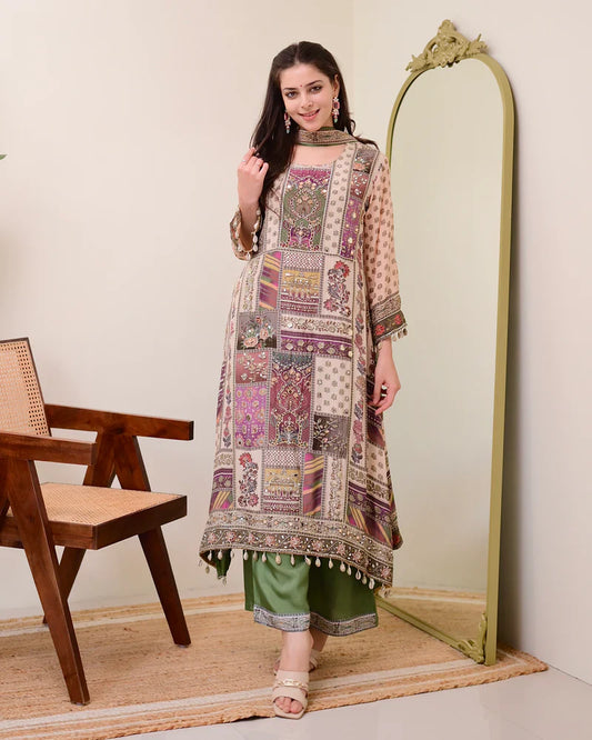 Most Beautiful Pure Chinon A-Line Suit Set