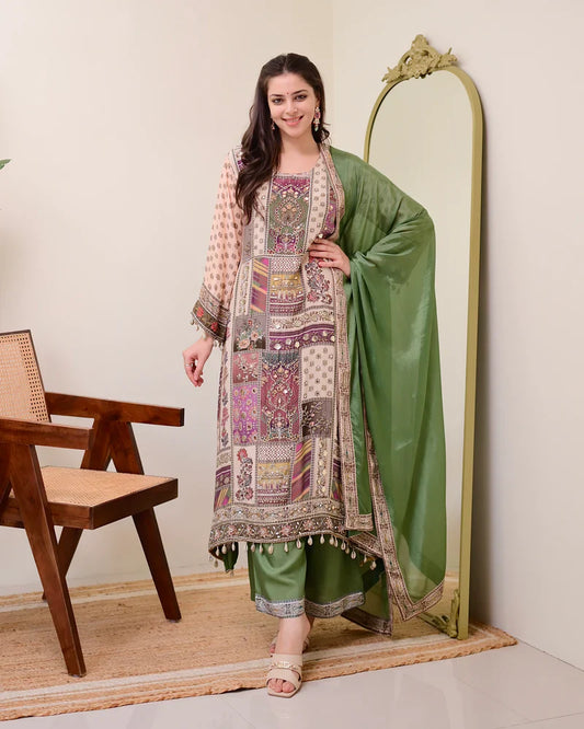 Most Beautiful Pure Chinon A-Line Suit Set