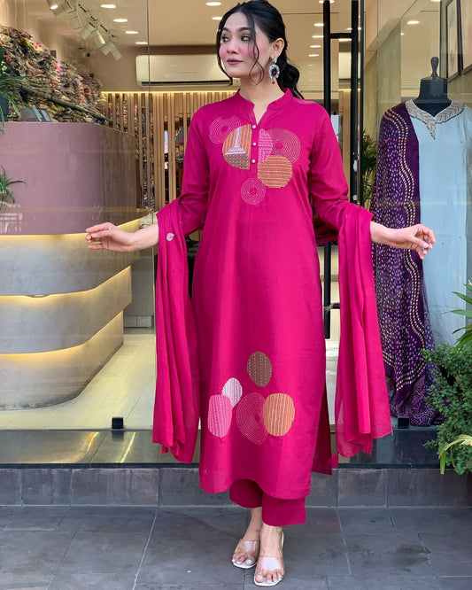Most Delightful Mal Cotton Embroidery Suit Set