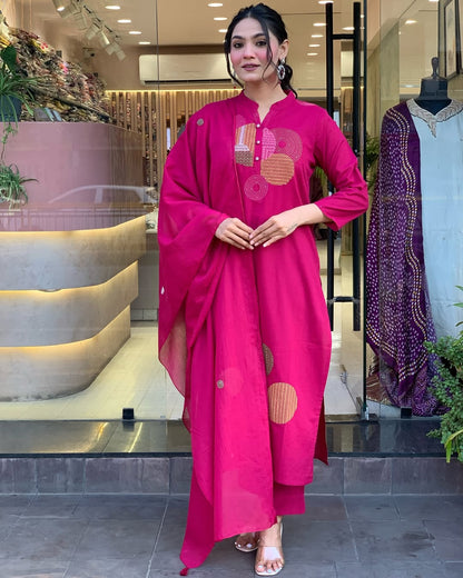 Most Delightful Mal Cotton Embroidery Suit Set