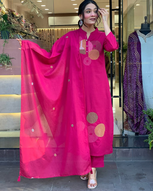 Most Delightful Mal Cotton Embroidery Suit Set