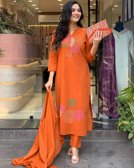 Most Delightful Mal Cotton Embroidery Suit Set