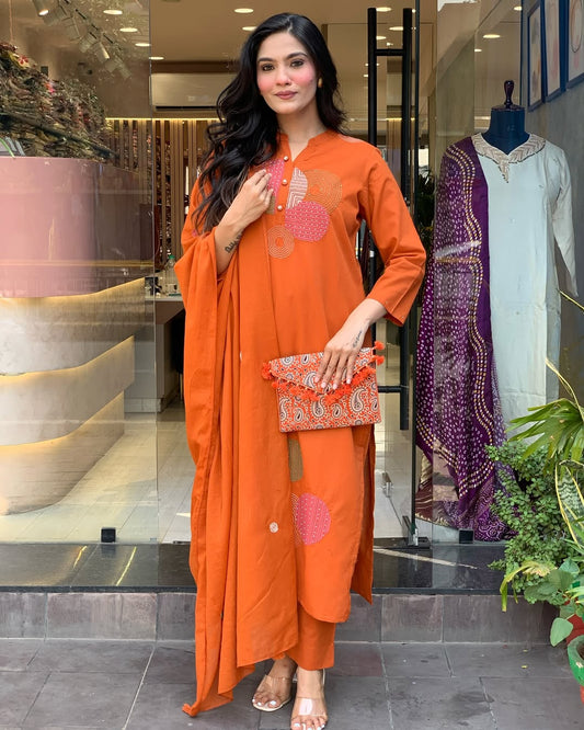 Most Delightful Mal Cotton Embroidery Suit Set