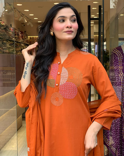 Most Delightful Mal Cotton Embroidery Suit Set