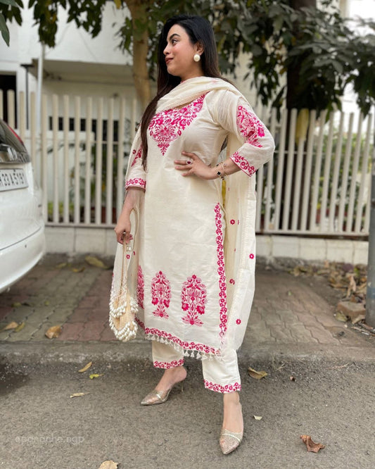 Most Beautiful Pure Chanderi Silk Embroidery Suit Set