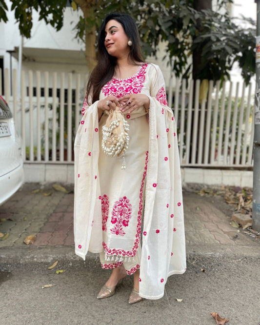 Most Beautiful Pure Chanderi Silk Embroidery Suit Set