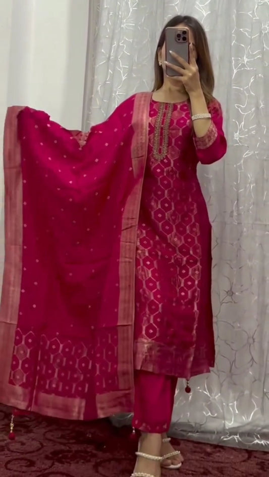 Most Beautiful Pure Banarasi Silk Jequard Weaving Suit Set