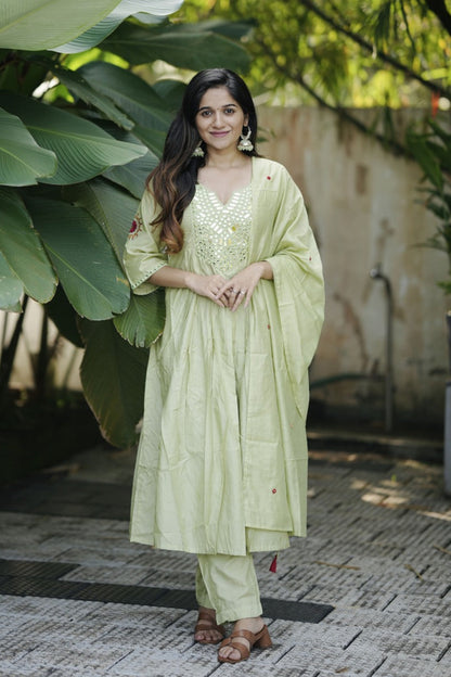 Stunning Mal Chanderi Silk Suit Set With Real Mirror Style