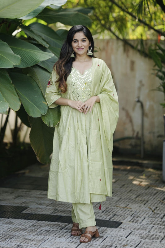Stunning Mal Chanderi Silk Suit Set With Real Mirror Style