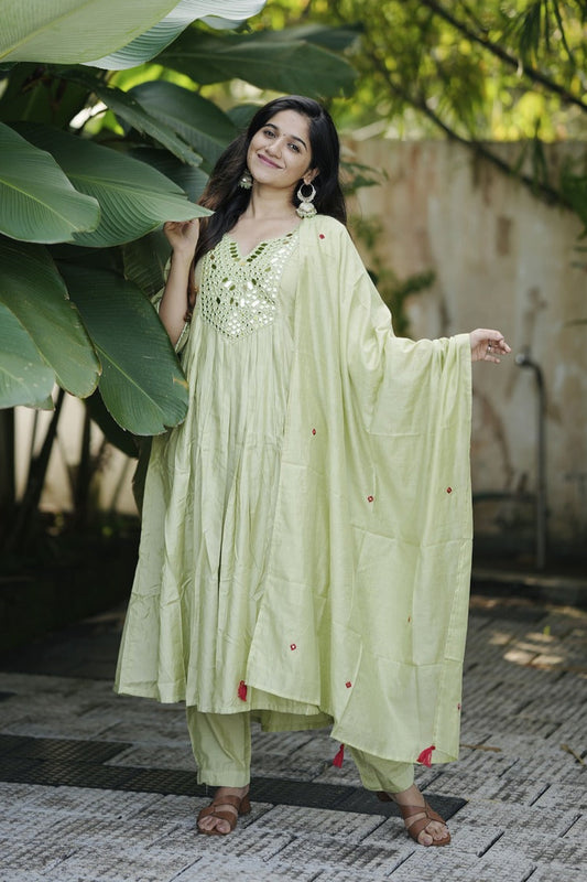 Stunning Mal Chanderi Silk Suit Set With Real Mirror Style