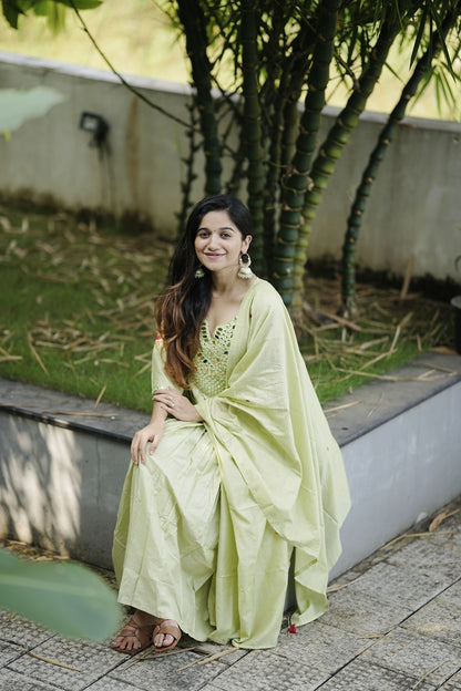 Stunning Mal Chanderi Silk Suit Set With Real Mirror Style