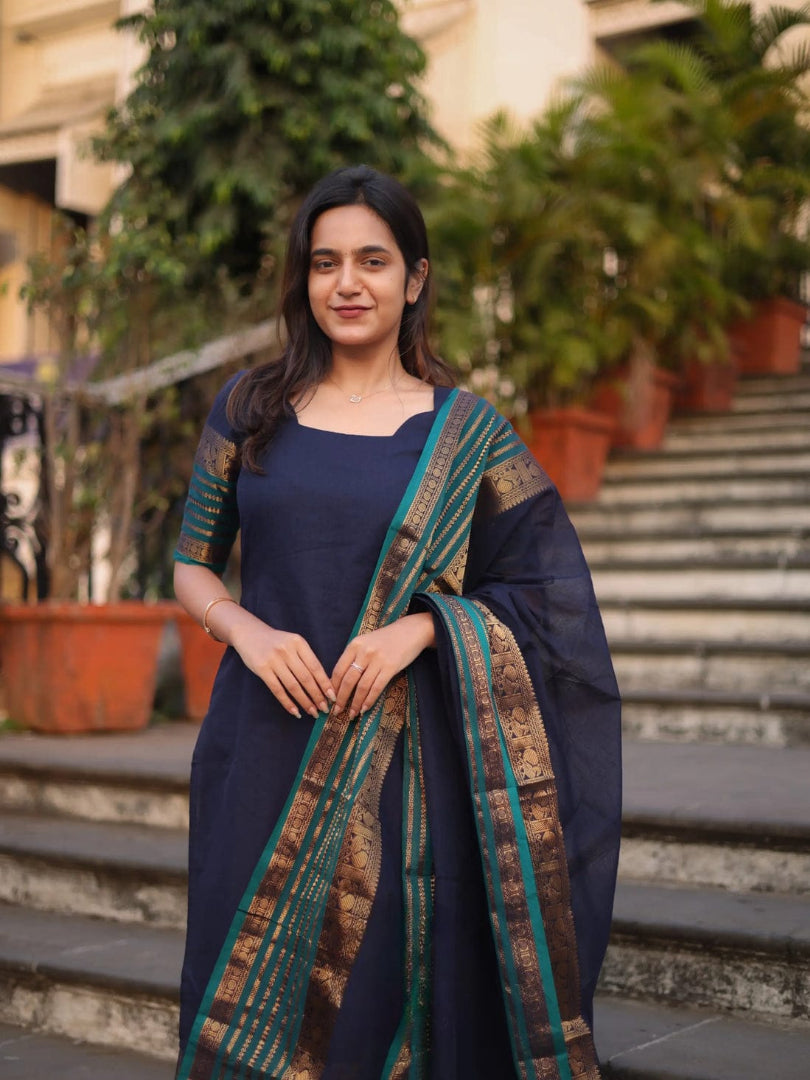 Beautiful Kanchi Cotton Suit Set With Jaquard Dupatta