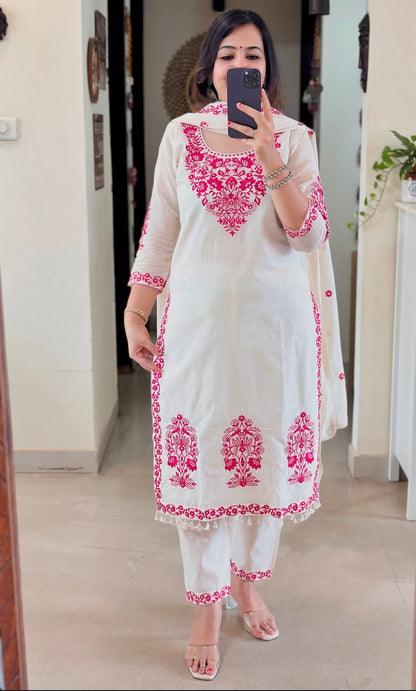 Most Beautiful Mul Chanderi Silk Embroidery Suit Set